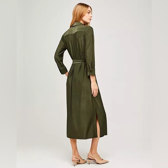 L'agence Rivi Midi Shirt Dress Olive Green XS Utility Business Casual Luxury - Picture 12 of 13